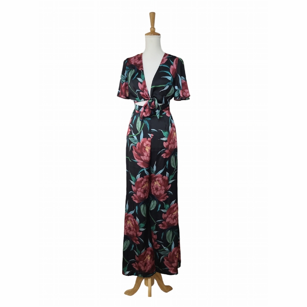 SHOW ME YOUR MUMU JENNA JUMPSUIT WOMENS XS BLACK FLORAL ONE PIECE TIE TOP NEW - Picture 8 of 16